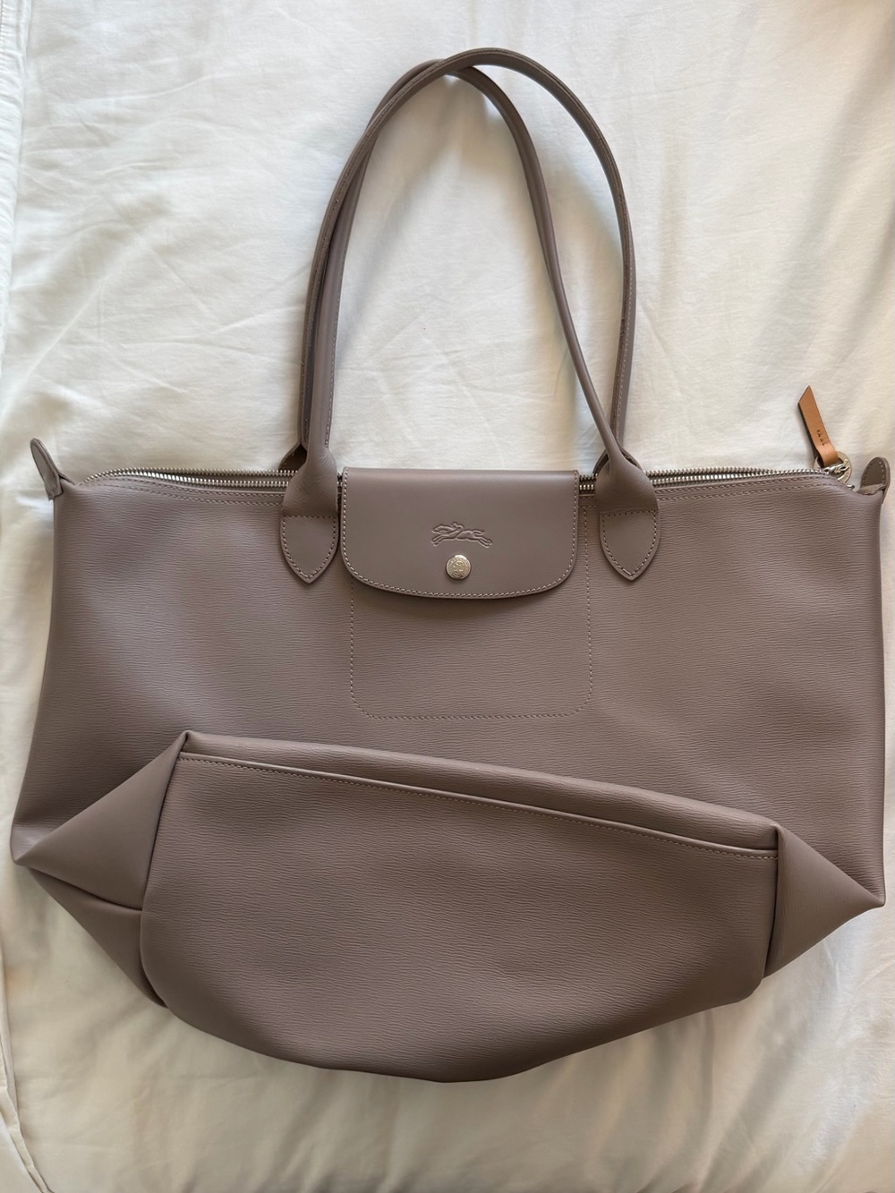 Longchamp Le Pliage City Large Coated Taupe Canvas Tote Bag